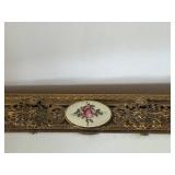 Vintage Hand Mirror with Cloisonné Medallions & Floral Inlay - 17 x 9 in