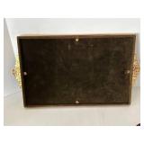 Vintage Hand Mirror with Cloisonné Medallions & Floral Inlay - 17 x 9 in