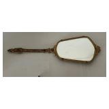 Vintage Hand Mirror with Cloisonné Medallions & Floral Inlay - 17 x 9 in