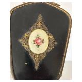 Vintage Hand Mirror with Cloisonné Medallions & Floral Inlay - 17 x 9 in