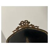 Vintage Hand Mirror with Cloisonné Medallions & Floral Inlay - 17 x 9 in