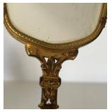 Vintage Hand Mirror with Cloisonné Medallions & Floral Inlay - 17 x 9 in