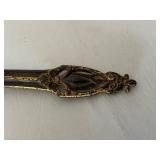 Vintage Hand Mirror with Cloisonné Medallions & Floral Inlay - 17 x 9 in