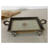 Silvercraft Vanity Tray - Silver Plate with Petit Point Lace Doily (9 x 6 in)