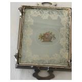 Silvercraft Vanity Tray - Silver Plate with Petit Point Lace Doily (9 x 6 in)