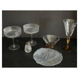 Etched Crystal Glassware Set - Amber Stemware, Salt Shaker & Leaf Plate