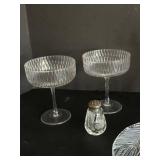 Etched Crystal Glassware Set - Amber Stemware, Salt Shaker & Leaf Plate