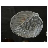 Etched Crystal Glassware Set - Amber Stemware, Salt Shaker & Leaf Plate