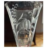 Etched Crystal Glassware Set - Amber Stemware, Salt Shaker & Leaf Plate