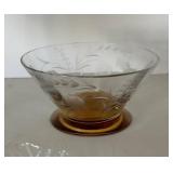 Etched Crystal Glassware Set - Amber Stemware, Salt Shaker & Leaf Plate