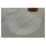 Etched Crystal Glassware Set - Amber Stemware, Salt Shaker & Leaf Plate