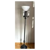 Vintage Floor Lamp - Bronze Base, Glass Shade - 65 in Tall, 16 in Shade Diameter