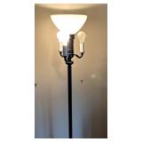 Vintage Floor Lamp - Bronze Base, Glass Shade - 65 in Tall, 16 in Shade Diameter