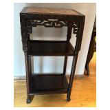 Antique Chinese Hardwood & Marble Side Table - 16 1/4W x 12D x 31H