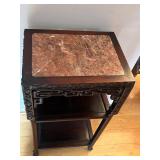 Antique Chinese Hardwood & Marble Side Table - 16 1/4W x 12D x 31H