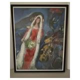 Marc Chagall La Mariée Framed Print Under Glass - 23-1/2 x 29 in (Black Frame)