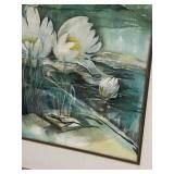Original Watercolor - White Water Lilies on Pond, Framed 22 1/4 x 28 1/4 in