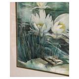 Original Watercolor - White Water Lilies on Pond, Framed 22 1/4 x 28 1/4 in
