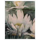 Original Watercolor - White Water Lilies on Pond, Framed 22 1/4 x 28 1/4 in