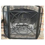 Black Iron Fireplace Screen - Medallion Center Design, 36 in W x 31 in H