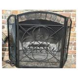 Black Iron Fireplace Screen - Medallion Center Design, 36 in W x 31 in H