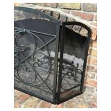 Black Iron Fireplace Screen - Medallion Center Design, 36 in W x 31 in H