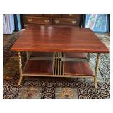 Heavy Brass Bottomed Wood Topped Coffee Table - 40 x 40 x 20 in