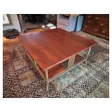 Heavy Brass Bottomed Wood Topped Coffee Table - 40 x 40 x 20 in
