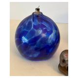 Asian Buddhist Decor Set: Artisan Glass oil Lamp, Singing Bowl, Buddha Statue, Porcelain Spoon, Monkey Figures, Alabaster Trinket Tray