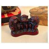 Asian Buddhist Decor Set: Artisan Glass oil Lamp, Singing Bowl, Buddha Statue, Porcelain Spoon, Monkey Figures, Alabaster Trinket Tray