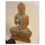 Asian Buddhist Decor Set: Artisan Glass oil Lamp, Singing Bowl, Buddha Statue, Porcelain Spoon, Monkey Figures, Alabaster Trinket Tray