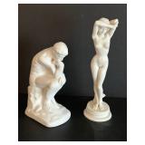 Thinker Reproduction Chalkware & Greek Venus Nude Figurine, Alabaster (Lot of 2) 9 1/2 in Tall