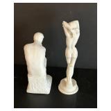 Thinker Reproduction Chalkware & Greek Venus Nude Figurine, Alabaster (Lot of 2) 9 1/2 in Tall