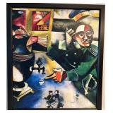 Marc Chagall The Soldier Drinks Framed Screen Print Canvas Look 26 1/2 in x 30 1/2 in