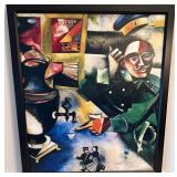 Marc Chagall The Soldier Drinks Framed Screen Print Canvas Look 26 1/2 in x 30 1/2 in