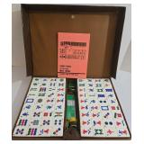 Vintage Mahjong Set with Pleather Carrying Case w/Game Directions Manal