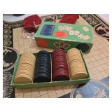 Vintage Board Game Set: Backgammon, Cribbage, Pente, Poker Chips, & New Decks of Playing Cards