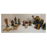 Nativity Set - Chalkware & Paper Mache Figures with Lighted Wooden Creche