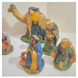 Nativity Set - Chalkware & Paper Mache Figures with Lighted Wooden Creche