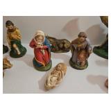 Nativity Set - Chalkware & Paper Mache Figures with Lighted Wooden Creche