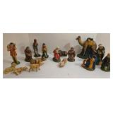 Nativity Set - Chalkware & Paper Mache Figures with Lighted Wooden Creche