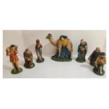 Nativity Set - Chalkware & Paper Mache Figures with Lighted Wooden Creche