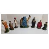 Nativity Set - Chalkware & Paper Mache Figures with Lighted Wooden Creche