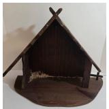 Nativity Set - Chalkware & Paper Mache Figures with Lighted Wooden Creche