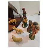 Nativity Set - Chalkware & Paper Mache Figures with Lighted Wooden Creche