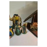 Nativity Set - Chalkware & Paper Mache Figures with Lighted Wooden Creche