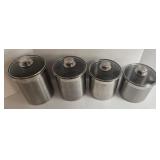 4 CALIDAD Stainless Steel Canister Set (3 Qt, 3.5 Qt, 4 Qt, 5 Qt) & Leaf-Shaped Salad Tongs