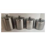4 CALIDAD Stainless Steel Canister Set (3 Qt, 3.5 Qt, 4 Qt, 5 Qt) & Leaf-Shaped Salad Tongs