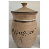 Artisan Ceramic Lot - Wild Rice Jar with Lid - Minute Egg Maker w/Lid, Spoon Rest & 2 Cups
