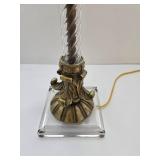 Vintage Gold & Acrylic Table Lamp - Twisted Clear Column, Brass Leaf Base